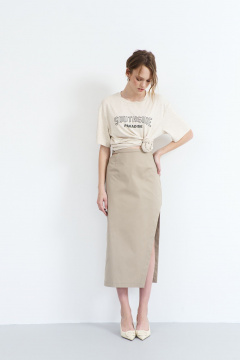 Футболка из трикотажа с вышивкой и короткими рукавами AG Green G515/9 бежевый - фото 1