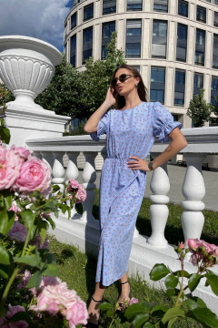 Платье миди с цветочным принтом и короткими рукавами Skipper Design 4425-к голубой - фото 1