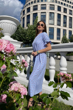 Платье миди с цветочным принтом и короткими рукавами Skipper Design 4425-к голубой - фото 2