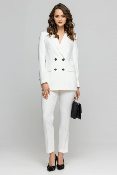 Белые костюмный жакет и брюки из текстиля для делового образа Domna 16076 молочный(170) - фото 2