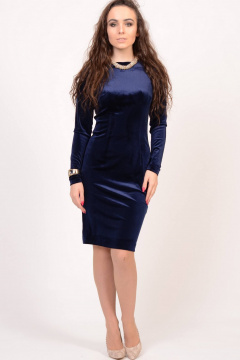 Миди платье из бархата с эластичным силуэтом Domna 451 темно-синий(170) - фото 1
