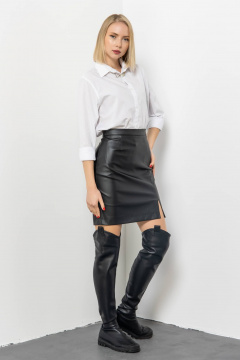 Кожаная мини юбка с разрезом для деловых образов Domna 71116 черный(170) - фото 4