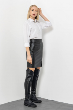 Кожаная мини юбка с разрезом для деловых образов Domna 71116 черный(170) - фото 2