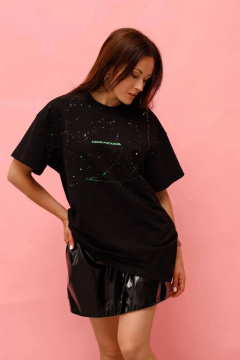 Футболка с ручной росписью и надписью в салатовых тонах MASHA SKORINA MS-T-8-002 - фото 1