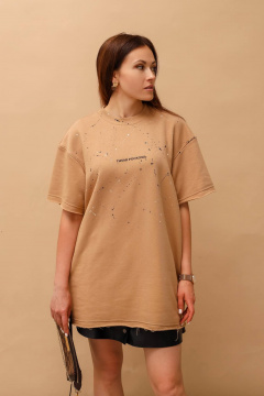 Футболка овер из футера с ручной росписью и текстовой надписью MASHA SKORINA MS-T-8-003 - фото 1