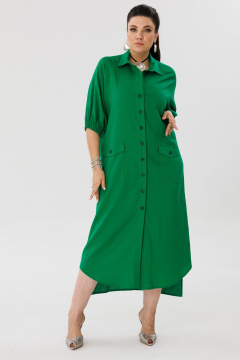 Льняное платье-рубашка, свободный крой, яркий зеленый Anelli 1456 малахит - фото 1