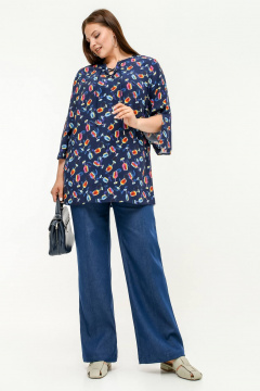 Туника с разрезом, V-вырезом, расширенным рукавом 7/8 La rouge 9070 синий-(бокалы) - фото 3