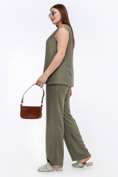 Свободная блуза с кружевной отделкой на V-вырезе La rouge 6303 хаки - фото 3