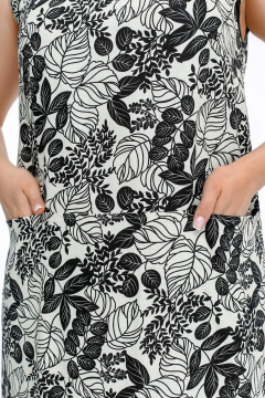 Летнее платье трапециевидного силуэта с контрастной окантовкой La rouge 5470 бежево-черный-(цветы) - фото 5