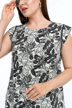 Летнее платье трапециевидного силуэта с контрастной окантовкой La rouge 5470 бежево-черный-(цветы) - фото 4