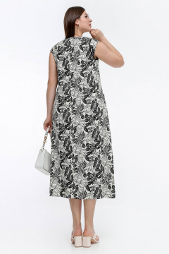 Летнее платье трапециевидного силуэта с контрастной окантовкой La rouge 5470 бежево-черный-(цветы) - фото 3