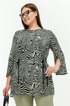 Туника с кулисками и высокими разрезами, мультиколор, лето La rouge 9075 хаки-(зебра) - фото 1