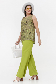 Расширенный топ с шнурками в плечах, креш-шифон, зеленый La rouge 3352 хаки-(сердечки) - фото 3