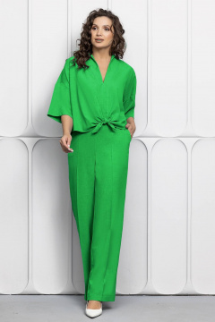 Мини костюм с блузой с завязками и свободными брюками Gold Style 2623 зеленая_трава - фото 3