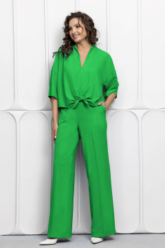 Мини костюм с блузой с завязками и свободными брюками Gold Style 2623 зеленая_трава - фото 2