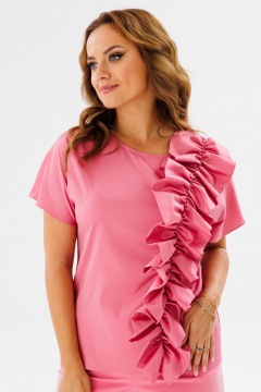 Розовая блуза прямого силуэта с рюшей и коротким рукавом Angelina & Сo 1121 - фото 1
