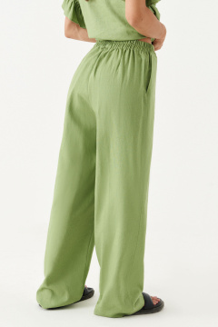 Льняные широкие брюки с резинкой и карманами Панда 180860w оливковый - фото 5