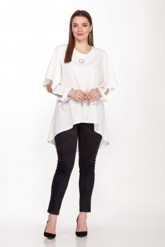 Демисезонный комплект блузка и брюки из текстиля с эластаном Belinga 2091 молоко - фото 2