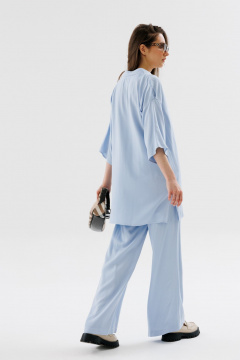 Костюм 2-ка с блузой и брюками свободного кроя NikVa 562-1 голубой - фото 2