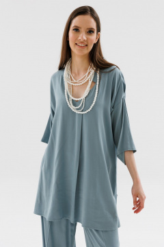 Блуза с V-образным вырезом и рукавом три четверти NikVa 563-2 серый - фото 3