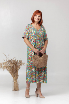 Платье трапеция с складками и карманами летнее Соджи 625 бирюзовый - фото 2