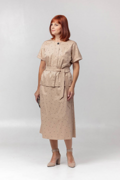Бежевый жакет и юбка трапеции на кнопках Соджи 628 бежевый - фото 2