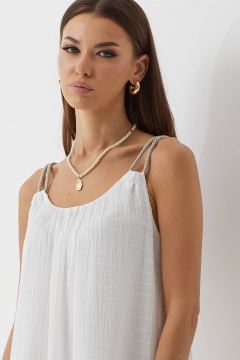 Белое платье на бретелях с сборками и разрезами N.O.W. 1444 - фото 3