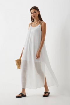 Белое платье на бретелях с сборками и разрезами N.O.W. 1444 - фото 2