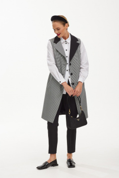 Брючный костюм с удлиненным жилетом в гусиную лапку Твой имидж 1886 черно-белый - фото 5