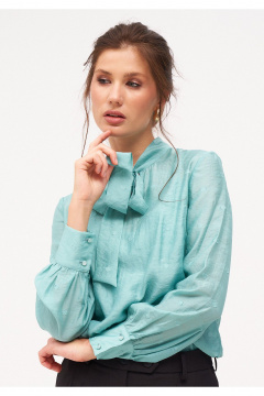 Классическая блуза прямая с бантом и топ из хлопка KaVaRi 4016.1 бирюзовый - фото 4