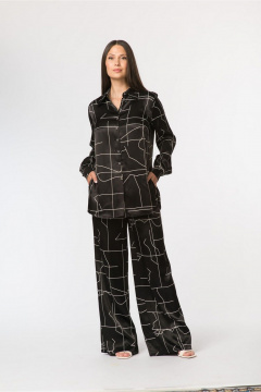 Блузка свободного кроя из вискозы с воротником-стойкой FASHION CENTRE В-3768 черный - фото 5