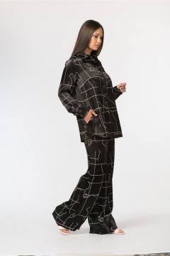 Блузка свободного кроя из вискозы с воротником-стойкой FASHION CENTRE В-3768 черный - фото 4