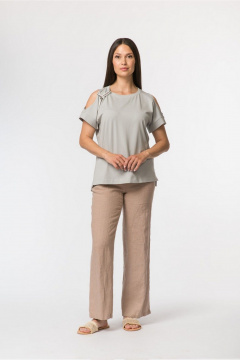 Джемпер прямой с овальными вырезами и шнурами FASHION CENTRE Х-3728 серо-голубой - фото 1