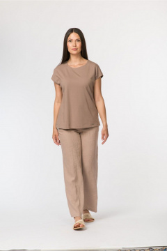 Джемпер прямой с коротким рукавом и круглым вырезом FASHION CENTRE Х-3729 кофейный - фото 3