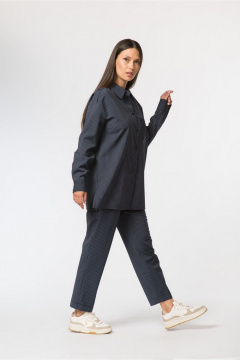 Блузка свободного кроя с рубашечным воротником и карманом FASHION CENTRE Шр-3392 синий в полоску - фото 5