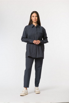 Блузка свободного кроя с рубашечным воротником и карманом FASHION CENTRE Шр-3392 синий в полоску - фото 4