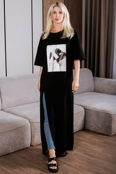Летнее женское платье-футболка с разрезом черное BUNABOUTIQUE 2102 - фото 5