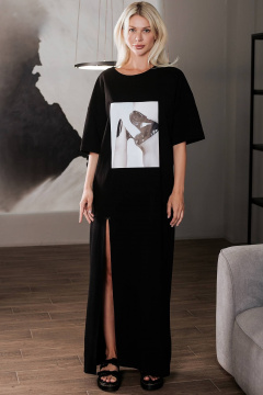 Летнее женское платье-футболка с разрезом черное BUNABOUTIQUE 2102 - фото 4