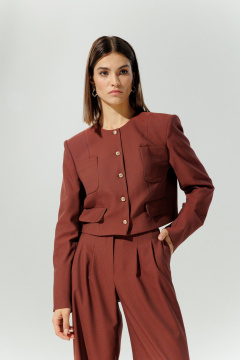 Короткий жакет в стиле Шанель из текстиля для делового образа DEVITA 4013 винный - фото 2