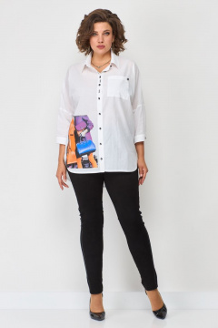 Белая рубашка из хлопка с длинным рукавом и воротником Solomeya Lux 858 белый - фото 3