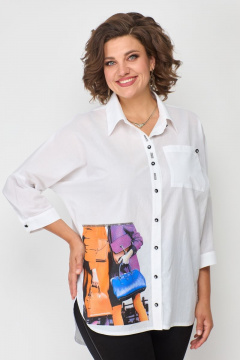 Белая рубашка из хлопка с длинным рукавом и воротником Solomeya Lux 858 белый - фото 4