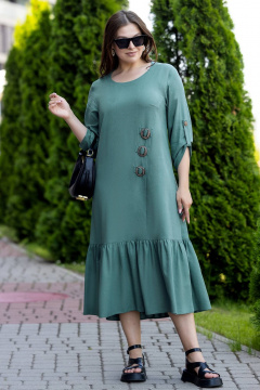 Зеленое летнее макси платье из льна с сборкой и карманами Gold Style 2657 изумруд - фото 4