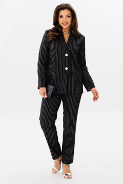 Деловой костюм из текстиля: жакет и брюки Vilena 945 черный+полоска - фото 1