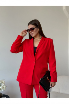 Летний деловой костюм из вискозы: жакет и брюки с талевыми вытачками Dilana VIP 2056/1 красный - фото 4