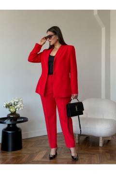 Летний деловой костюм из вискозы: жакет и брюки с талевыми вытачками Dilana VIP 2056/1 красный - фото 2