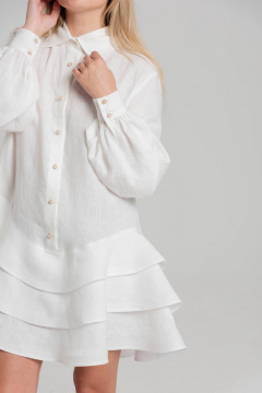 Платье-облако из льна с воланами и поясом в стиле casual JuNi Brand PL-VN-LN-L-01 белый - фото 5