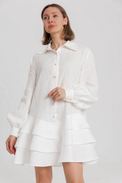 Платье-облако из льна с воланами и поясом в стиле casual JuNi Brand PL-VN-LN-L-01 белый - фото 4