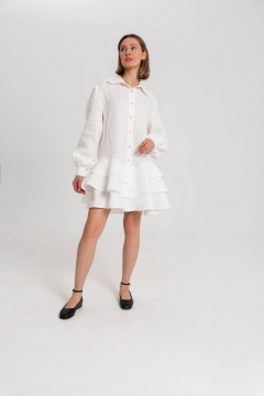 Платье-облако из льна с воланами и поясом в стиле casual JuNi Brand PL-VN-LN-L-01 белый - фото 1