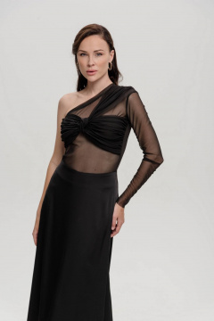 Черный сетчатый топ «Афродита» с лентой и асимметрией JuNi Brand TP-BL-FL-S-03 черный - фото 1