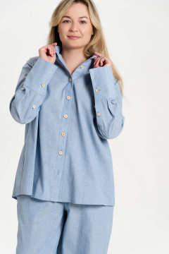 Голубая рубашка оверсайз из хлопка с воротником-стойкой JuNi Brand РШ-001 голубой - фото 1